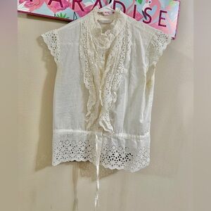 Rose Vine Vintage White Collar Tied Sleeveless Top